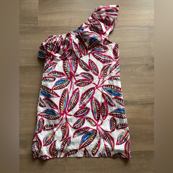 J. Crew One Shoulder Linen blend Ruffle Dress - Picture 2 of 6